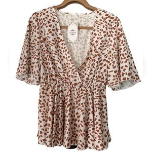 NWT  LAMODE Animal Print giraffe Babydoll Top tunic XL